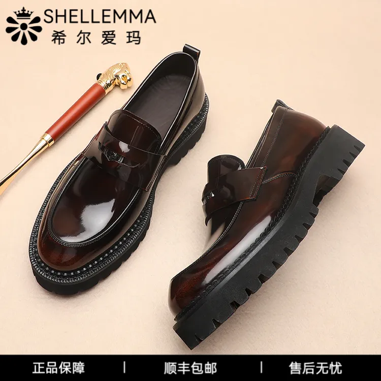 希尔爱玛英伦风时尚休闲百搭圆头春季韩版休闲皮鞋黑色复古
