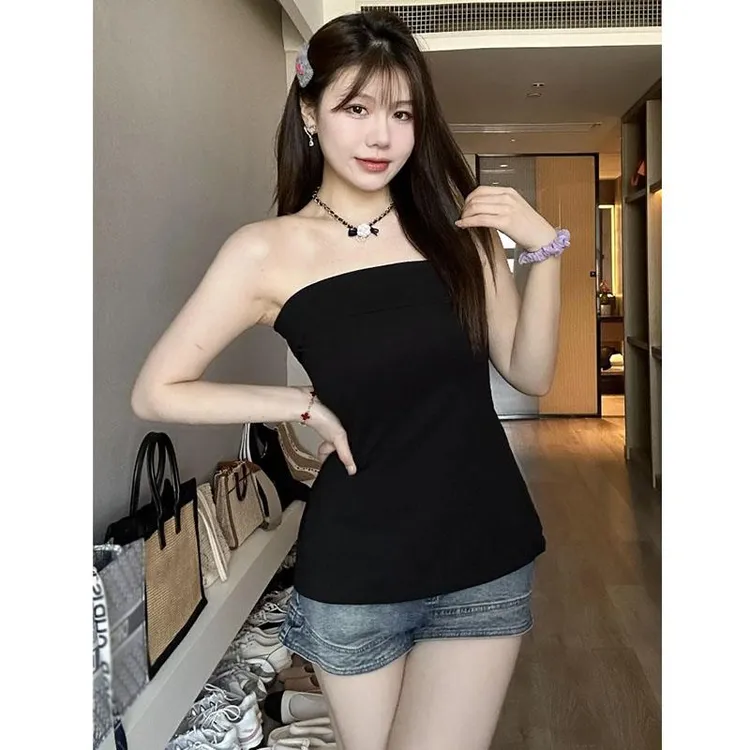 啵妞定制胖mm辣妹纯欲风一字肩收腰抹胸背心女夏大码显瘦内搭上衣