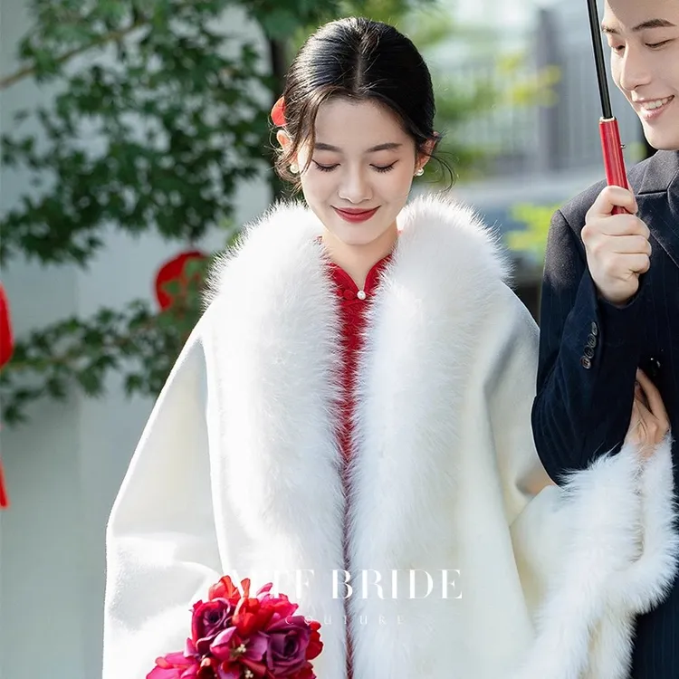 人造皮草 可变袖子25爆款斗篷披肩仿狐狸毛皮草外套搭配旗袍拍照
