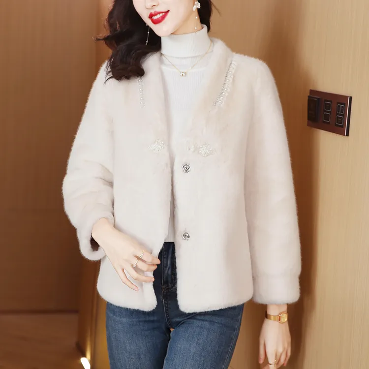 冬季保暖毛毛时尚百搭白色上衣外套2589#