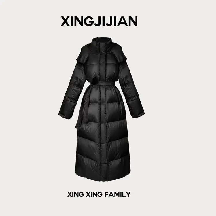 XINGXING【达人专属】雪域白鸭绒冬季长款收腰黑长款羽绒服女款