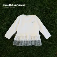 【云朵小葵】女童秋季新款下摆蕾丝笑脸蝴蝶结圆领打底衫555108