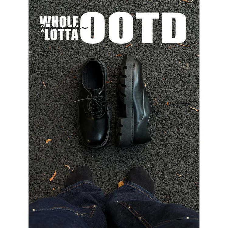 NewRockStarChoppa冬季舒适保暖方头皮鞋男款百搭增高大头德比鞋