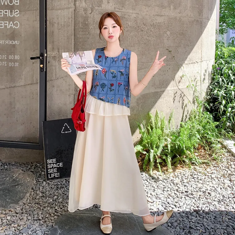假两件复古刺绣背心半身裙套装女2025夏季新款高级感度假风两件套
