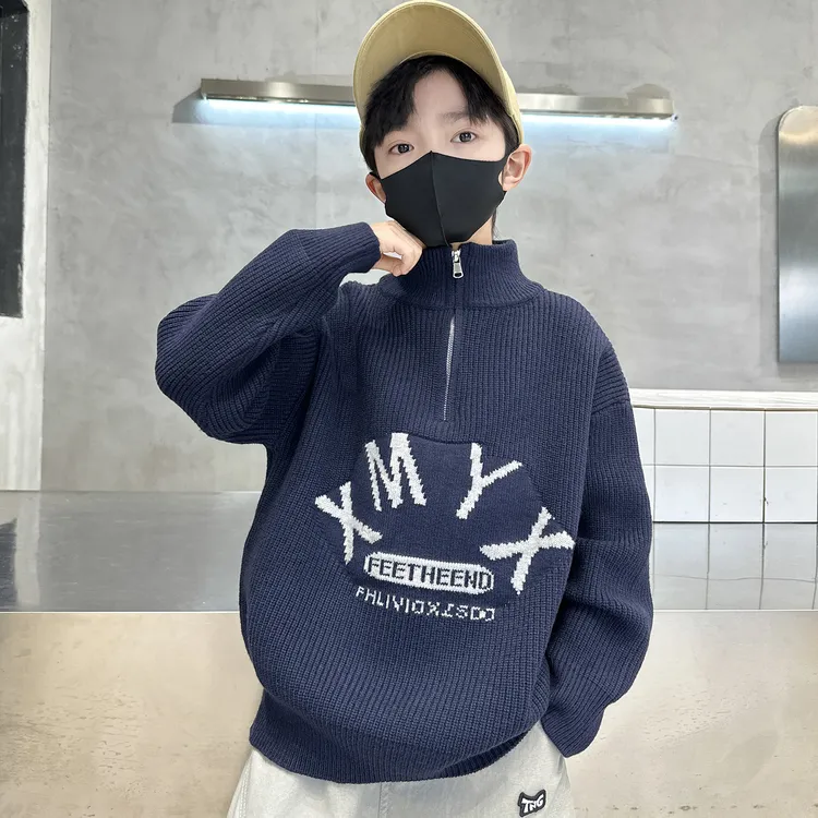 儿童毛衣加厚时尚中大童立领保暖长袖小男孩内搭男童针织衫秋冬款