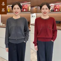 时尚妈妈装圆领烫钻长袖针织小衫春秋新款洋气小衫中老年毛衣外穿