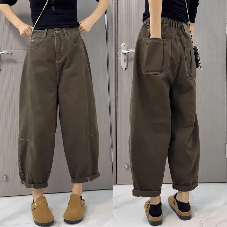 九分牛仔老爹裤女2025秋季新款大码胖妹妹宽松显瘦遮肉高腰阔腿裤