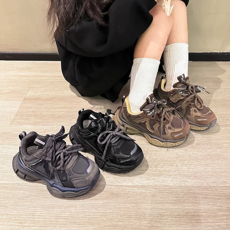 【加绒/皮面/网面】儿童运动鞋女网面透气男童老爹鞋皮面秋冬加绒