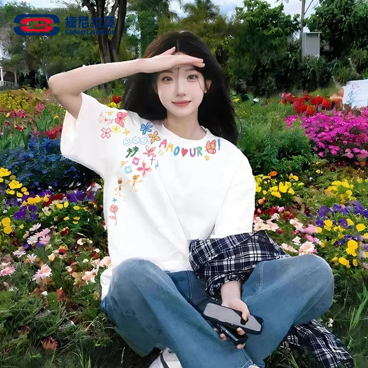 2025夏季纯棉短袖T恤抗起球学生慵懒风小众纯棉上衣时尚涂鸦夏装