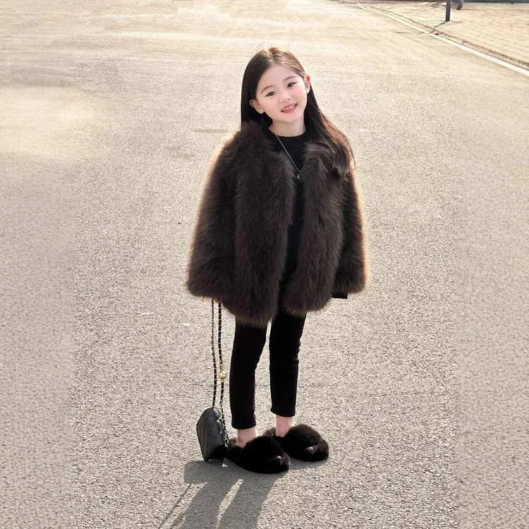 儿童冬季加绒加厚棉衣女童皮草外套男童宝宝毛毛冬装小孩仿狐狸毛