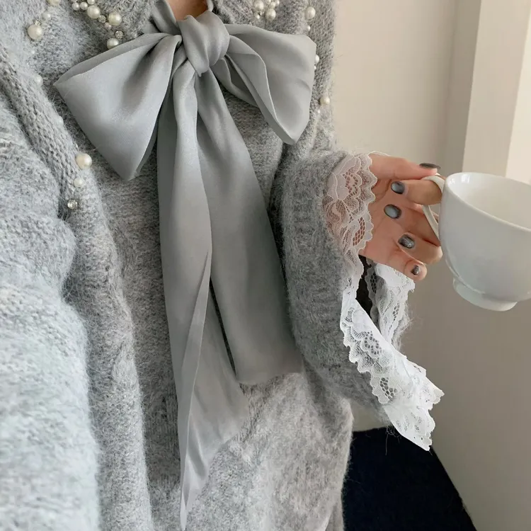 设计感钉珠蕾丝系带慵懒风毛衣套装女秋冬遮肚子显瘦半身裙两件套