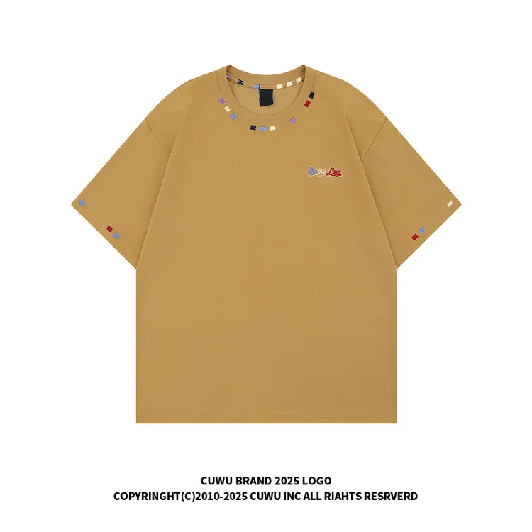 cuwu美式高街彩色刺绣设计感t恤女2025新款情侣短袖宽松潮牌上衣