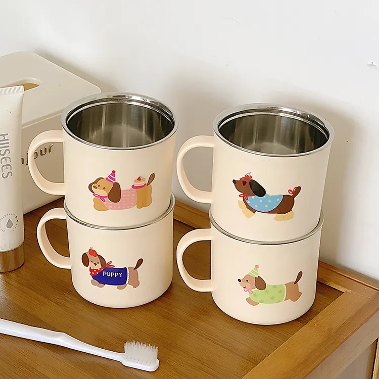 卡通儿童水杯家用防摔漱口杯高颜值情侣不锈钢饮水杯子宝宝牛奶杯