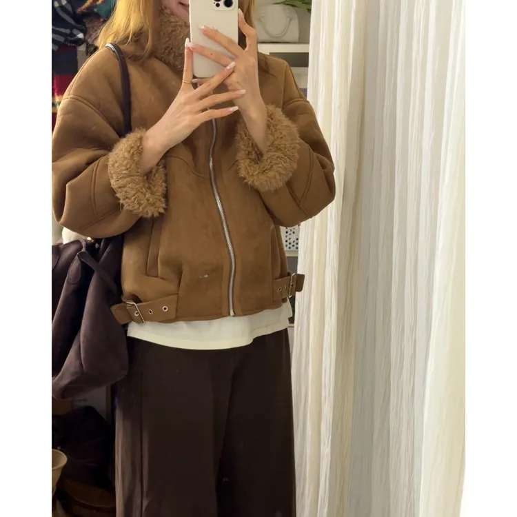 【一一专属】冬季保暖拉链ins秋冬季女毛领短外套宽松型秋冬