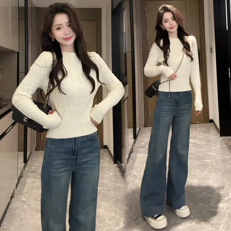 2025秋冬新款毛衣女时髦洋气麻花小立领长袖收腰显瘦打底毛针织衫