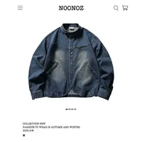 NOONOZ潮牌日系复古廓形牛仔外套男秋冬水洗做旧情侣美式立领夹克