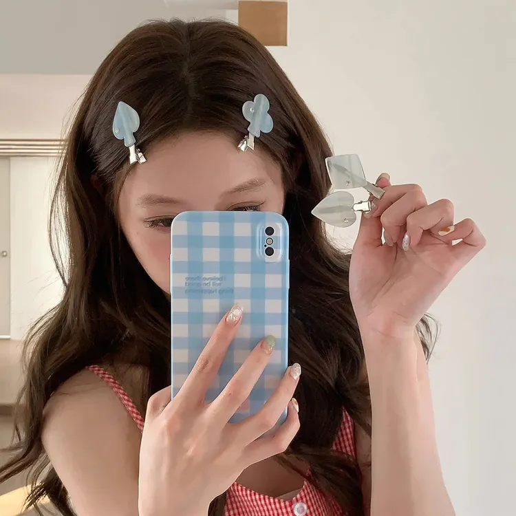 奶油蓝色系花朵爱心发夹少女心扑克牌造型刘海夹前额碎发夹化妆夹