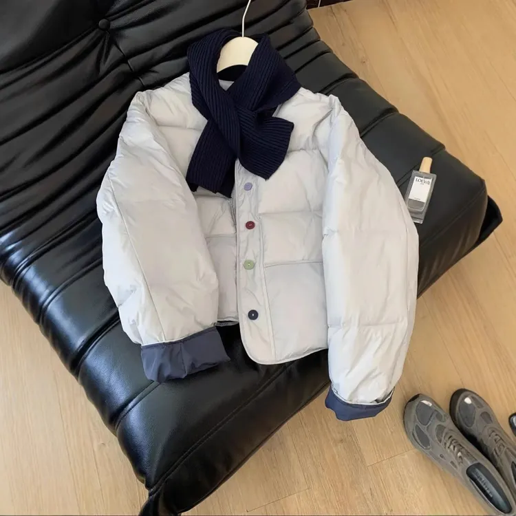 丝绵【送围巾】时尚潮流感棉衣服女装新短款彩虹扣韩版袄宽松冬季