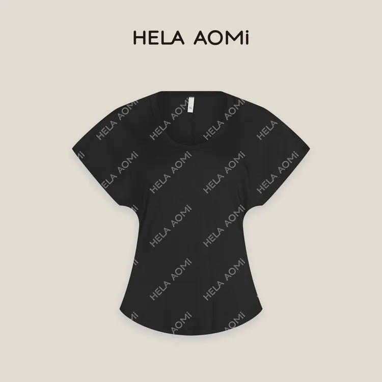 HELA AOMI “落肩T”纯色极简修身U领老钱风短袖T恤CY5BM23526