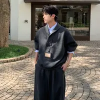 一轩轩轩【罗马街拍】秋季假两件男士拼接重磅卫衣套装25158-25159