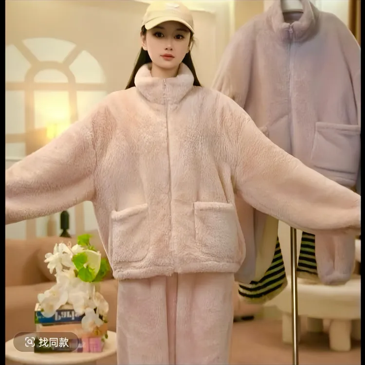 【新人浮力】新款珊瑚绒睡衣女冬季加绒加厚保暖家居服宽松两件套装