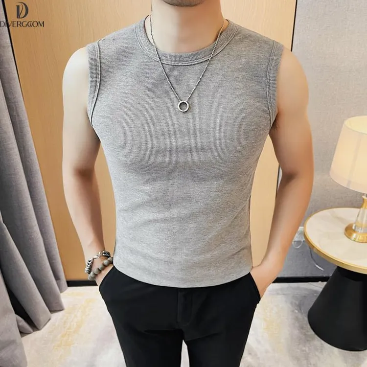 DIIIVERGOM马甲薄款紧身修身背心无袖T恤男士薄款修身圆领锦纶