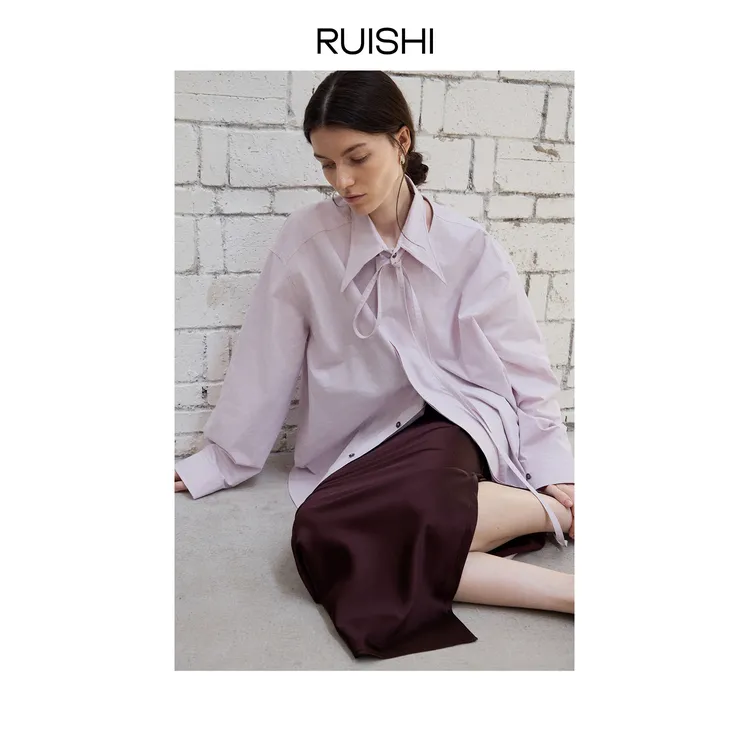 RUISHI芮时“领术玩家”高密水洗棉可拆卸领长袖衬衫女R25C115601