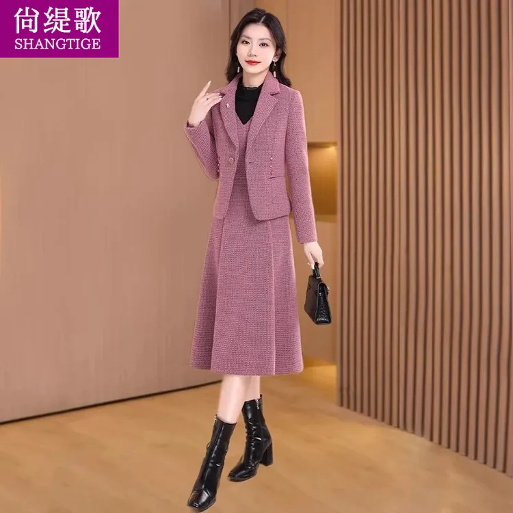 【尚缇歌】小香风时尚洋气毛呢连衣裙女2025新款秋冬轻奢高端妈妈装