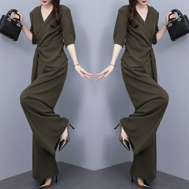 女神范时尚套装女精致2025夏季新款高腰垂感阔腿裤收腰气质两件套