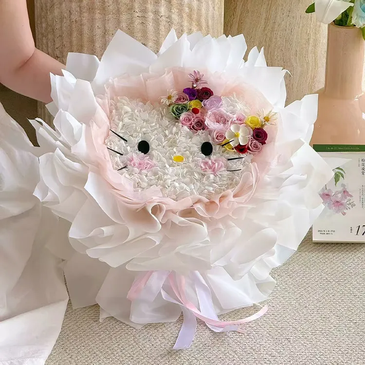 小猫永生花礼盒送女生花束生日礼物情人节走心精美真花标本摆件
