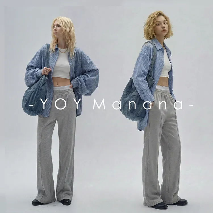 YoYManana蓝色格子衬衫宽松休闲长袖百搭加厚阔版衬衣