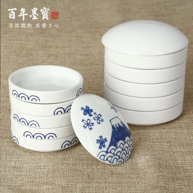 五层陶瓷颜料碟白瓷墨蝶釉面便携方便带盖精美画画国画工具书法