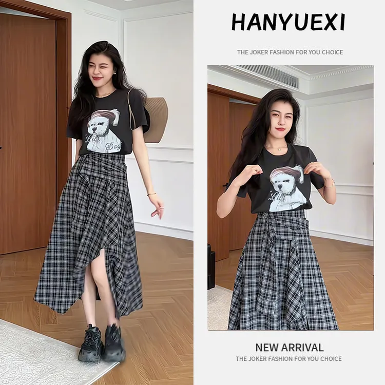 夏季一整套女装2025年新款韩版气质减龄气质短袖上衣半身裙两件套