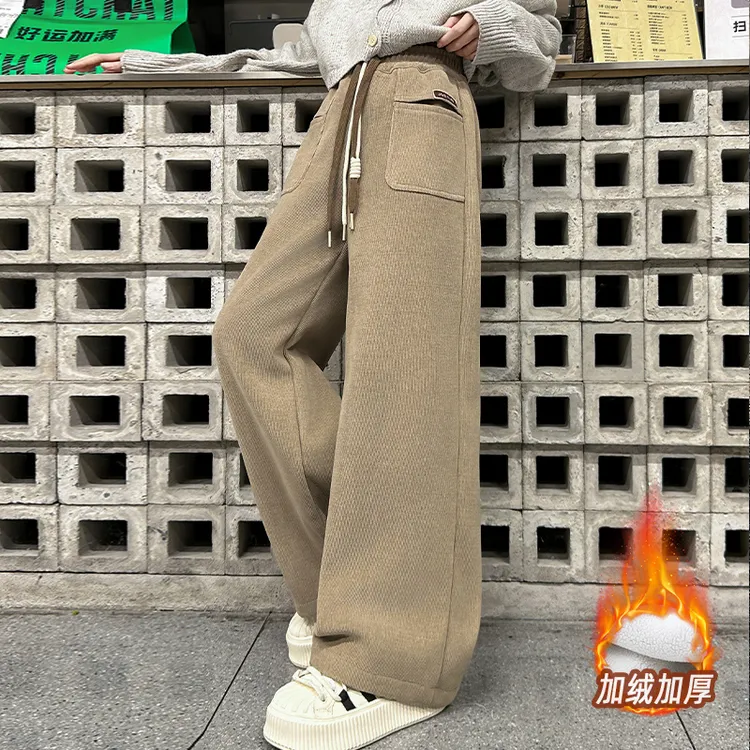 女童秋冬款2025新款一体加厚羊羔绒休闲长裤儿童洋气保暖阔腿裤子