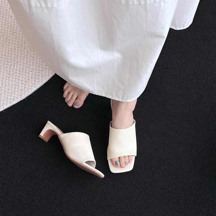 OOZHOU 5cm 夏季新款时装凉鞋女方头高跟一字带凉拖外穿