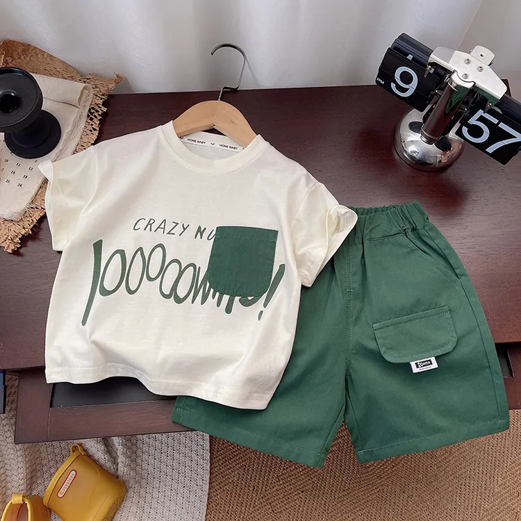 夏季休闲休闲风男文艺风套装小童款韩版童装女童男童宽松运动时尚