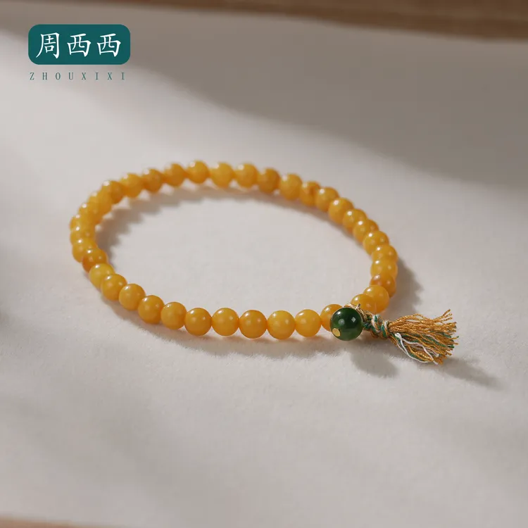 周西西精美蜜蜡和田玉吊坠手串5mm时尚气质百搭多样性发货19563