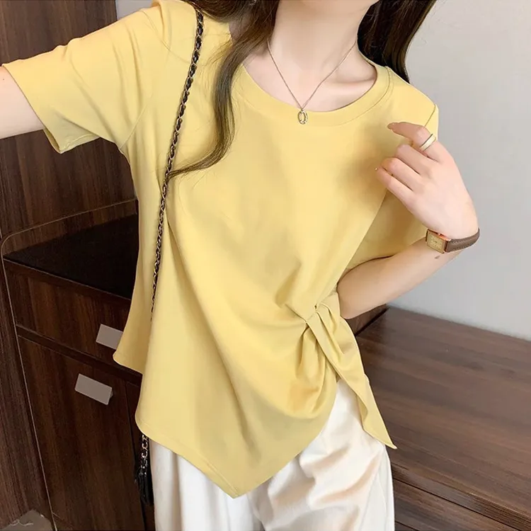 打底衫大码显瘦纯棉粉丝短袖t恤女夏季新款别致洋气体恤上衣