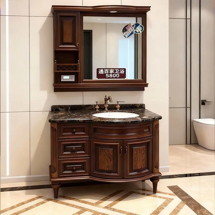 美式欧式结合红橡木实木古卫生间洗漱台洗手脸盆柜组合高档