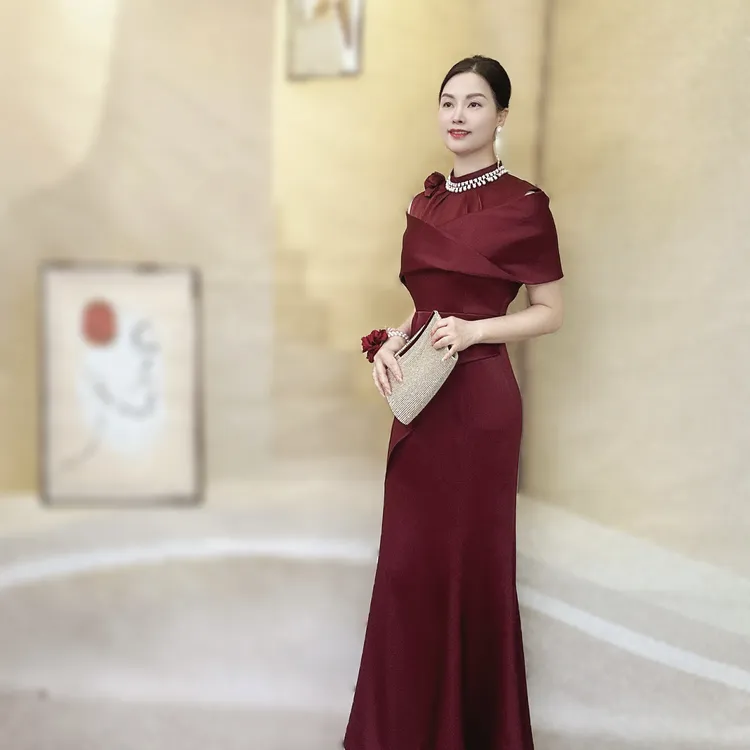 喜妃琳2013 喜婆婆喜妈妈婚宴礼服立领钉珠显瘦遮肚子高级晚礼服