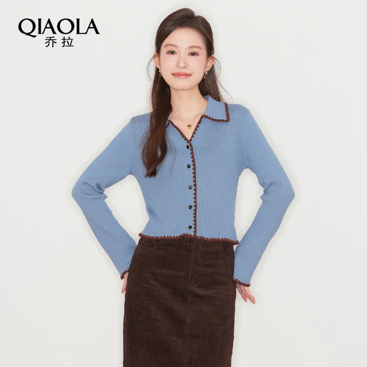 QIAOLA/乔拉【晴日呼吸】秋冬季高弹包芯纱V领百搭减龄时尚套装预售
