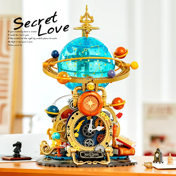 费米小颗粒电动复古星球仪拼装积木潮玩探索模型摆件