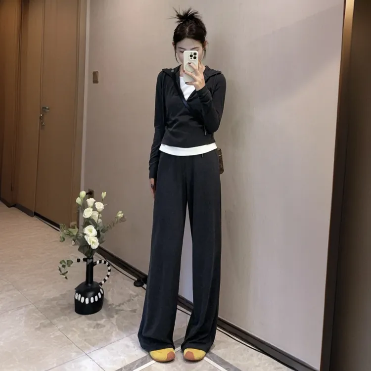 欧货休闲运动套装女2025秋季新款韩版宽松假两件上衣直筒裤两件套