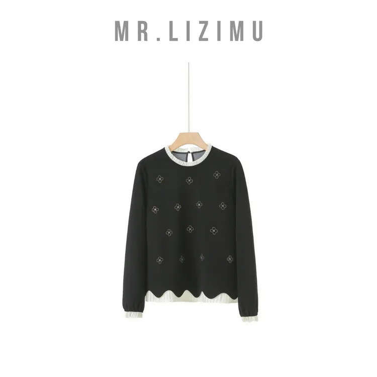 李子木先生气质感显瘦假两件花朵印花千金贵气感卫衣2025秋冬新款