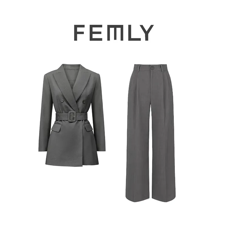 FEMLY/法曼丽 秋季气质简约复古通勤西装+西装直筒裤3236