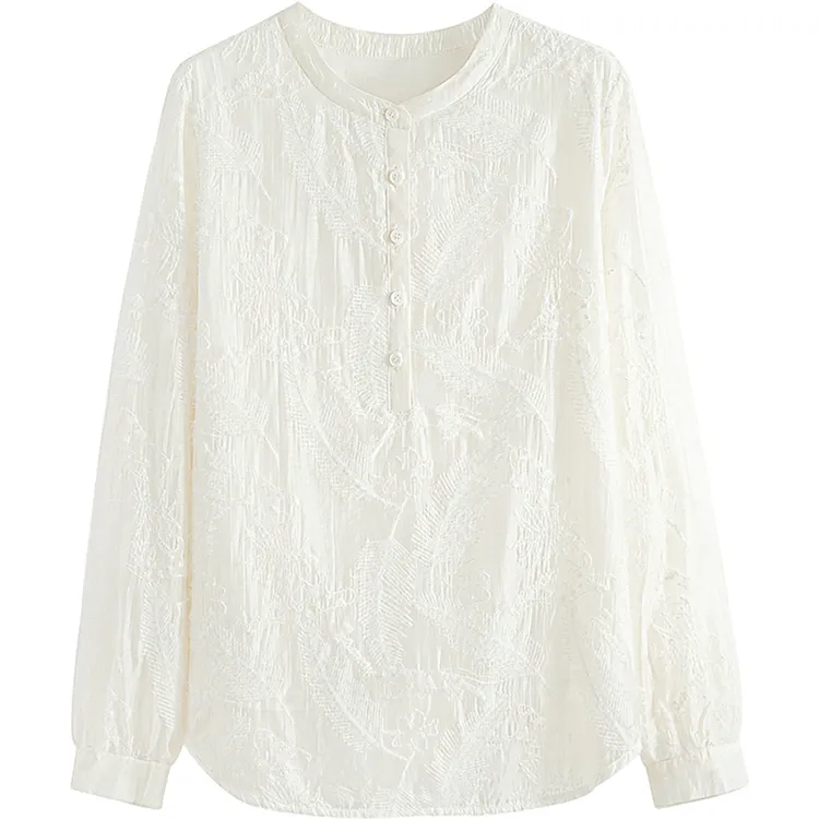 丝柏舍2025夏季欧若风莱赛尔复古显瘦圆领套头长袖衬衫S51B0796C