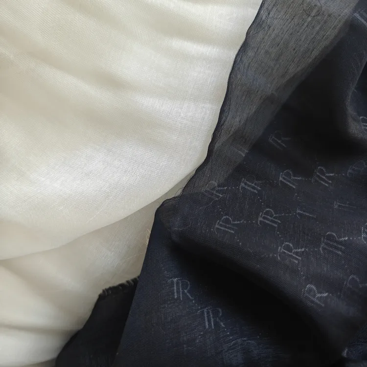 一米价天丝麻感轻薄透明有微骨感暗纹TR字母连衣裙布料2米起包邮