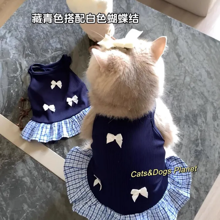 涤纶猫咪衣服可爱蝴蝶结吊带裙子宠物布偶小猫狗狗薄款防掉毛