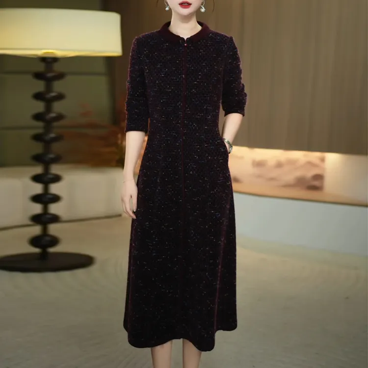 阔太太婚宴装妈妈婚礼加厚连衣裙女2025秋冬新款高贵洋气礼服裙子