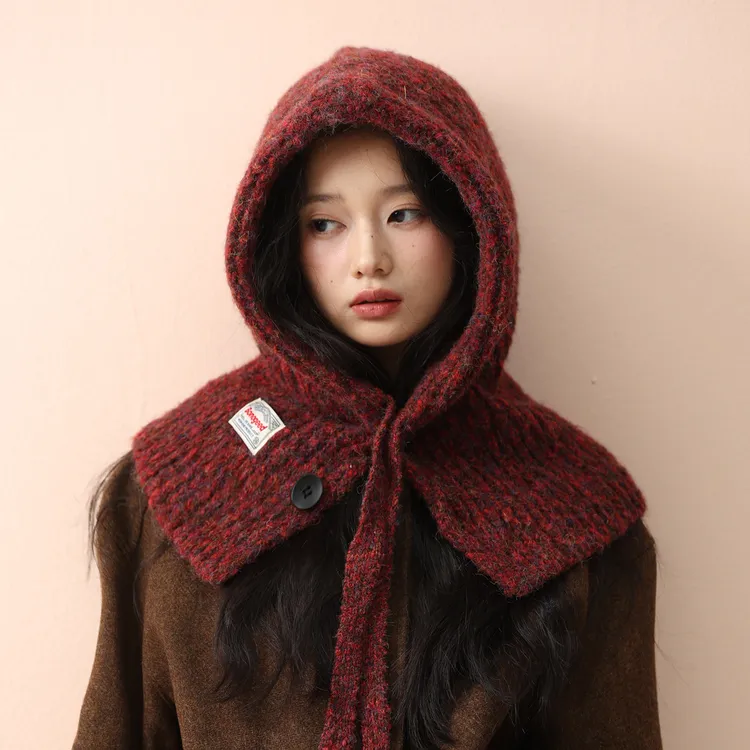 25年秋冬新巴拉克拉法帽系扣围脖帽子一体针织帽微胖加大ins韩系